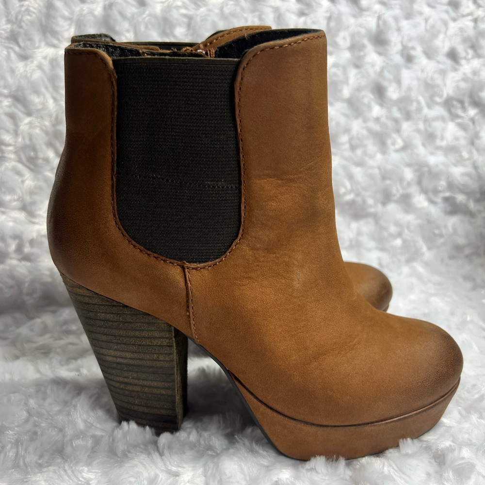 Steve Madden Ryddlle Platform Ankle Boots Women Size 5.5 Brown Leather High Heel